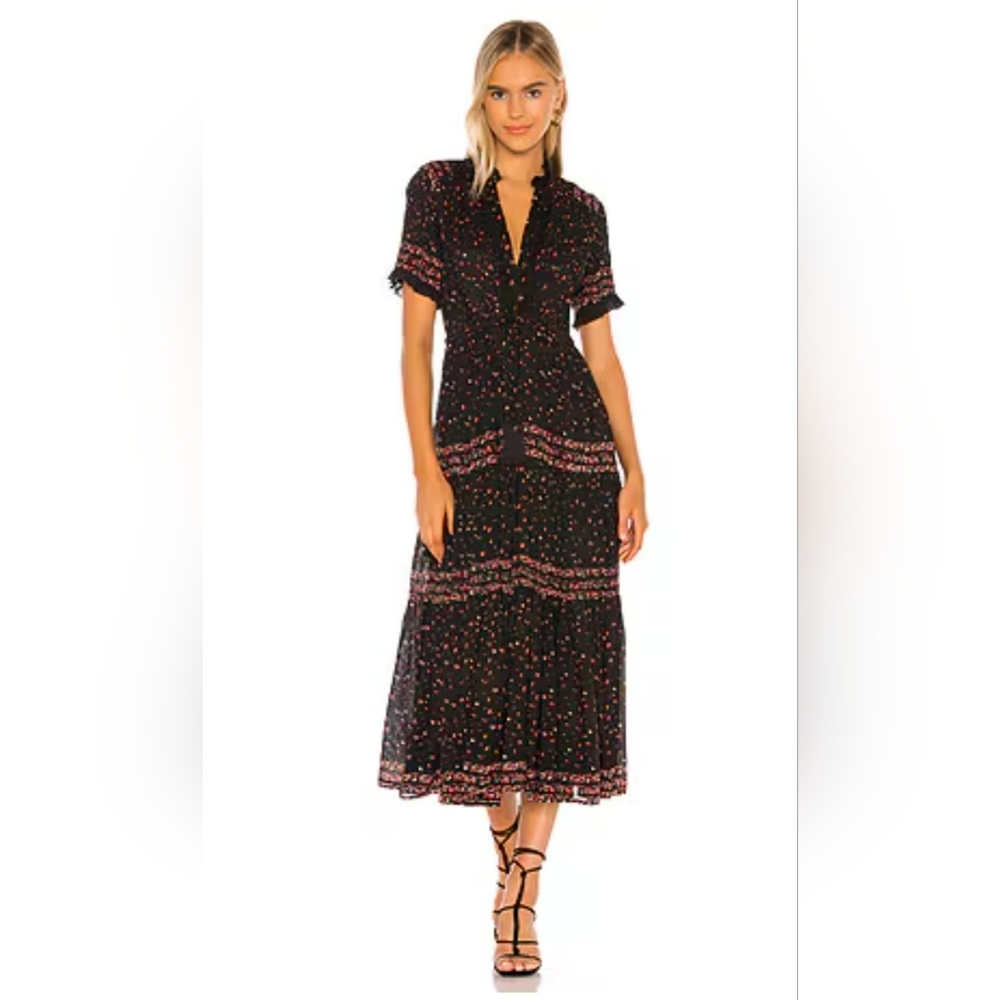 Free People Rare Feeling Floral Print Pleated Ruffle Maxi Shirt-Dress Size Small